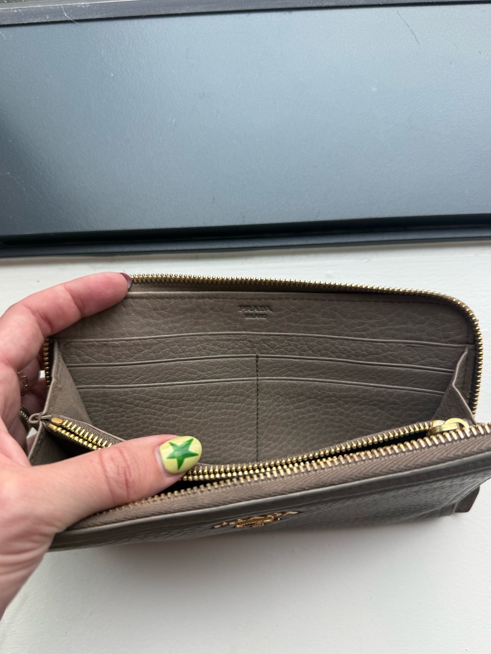 Prada Taupe Leather Zip-Around Wallet with Gold Hardware - Picture 8 of 12